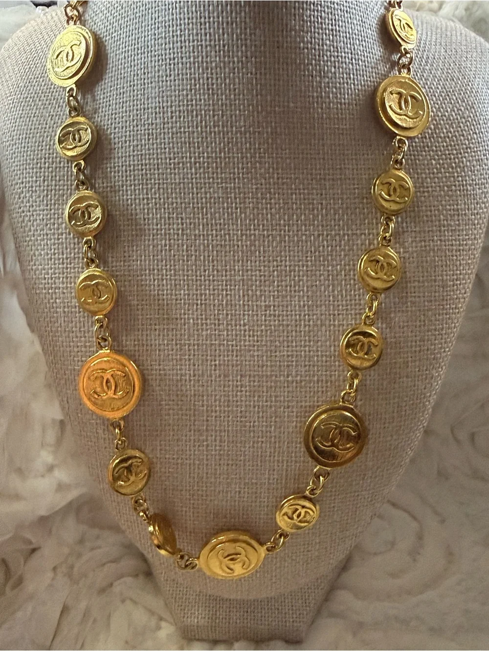 CHANEL Gold CC Medallion Link Necklace with COA.